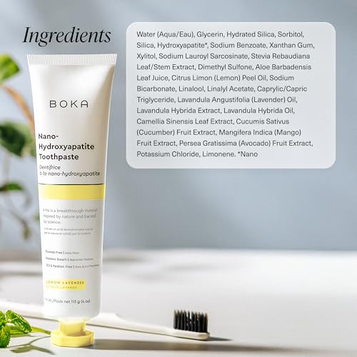Image of Boka Fluoride Free Toothpaste, Nano Hydroxyapatite Toothpaste, Appropriate for Sensitive Teeth - for Adult Oral Care - Lemon Lavender Flavor, 4 Fl Oz 3Pk