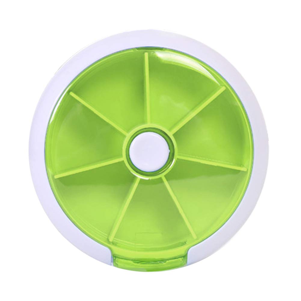 Pill Organizer Weekly,INVODA Pill Case 7 Day 3 Times Medicine Pill Dispenser,Push Button Rotate Pill Planner with 7 Compartments (1,Green)