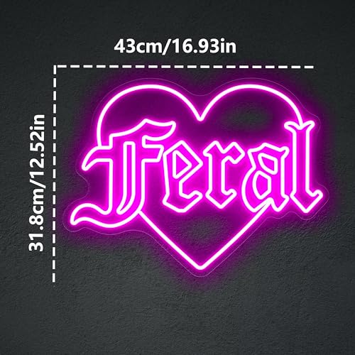 Image of Feral Heart Neon Sign, Goth Girl Bedroom Wall Neon Light, Birthday Gift for Goth Girl, Goth Heart Neon Light for Home Decor, Gift for Rebels Feral Girl