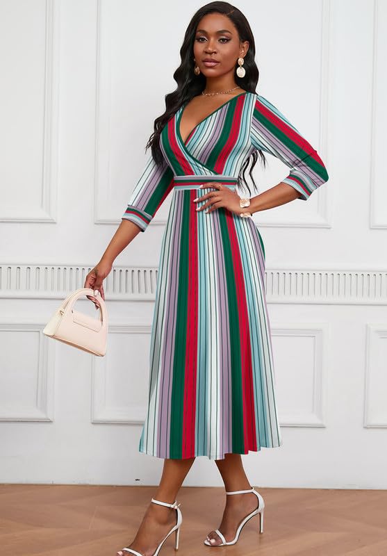 Image of MarryUP Women's V-Neck 3 /4 Sleeve Elegant Maxi Dress with Pockets Church Dresses 2026
