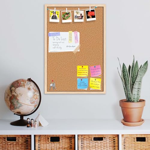 Image of ArtzFolio Cork Board | Bulletin Board Notice Pin Board | Vision Soft Board Combo with Thumb Push Pins & Sticky Notes | Natural Brown Frame | 24 x 36 inch (61 x 91 cms)