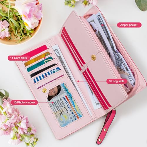 KOTORA Cute Wallet for Women Girls Long Bifold Clutch Bag Mini Cat Embroidery Zip Around Card Holder Coin Purse (Red)4