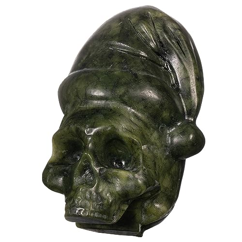 Nupuyai 3.9" Green Jade Crystal Stone Skull Statue