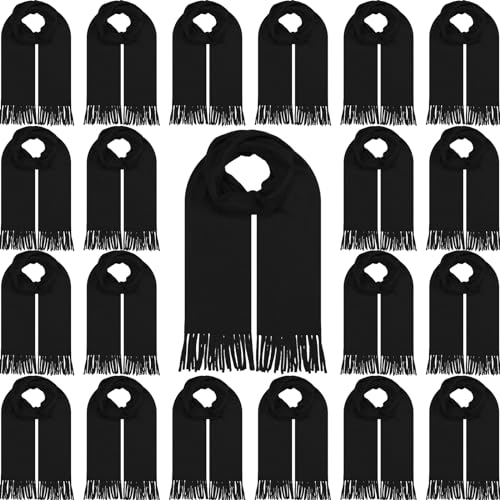 Suhine 24 Pcs Warm Winter Scarf Soft Cold Weather Scarfs Bulk Solid Color Neck Unisex Fleece Scarfs for Women Men Homeless, Black