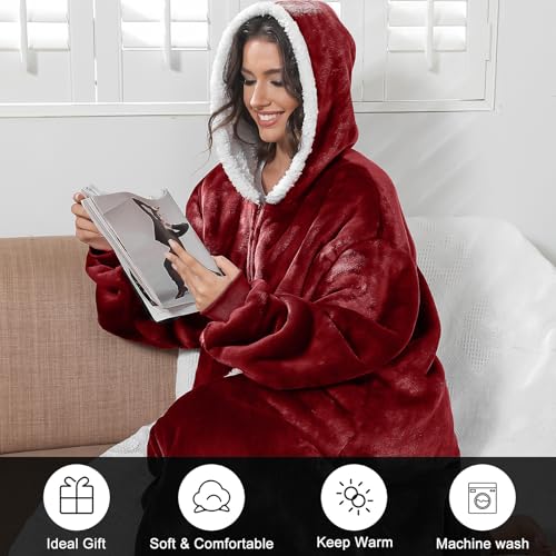 Image of Oversized Wearab Blanket Hoodie, Cozy Flannel Blanket with Sleeves and Zipper for Women, Mens, Teens