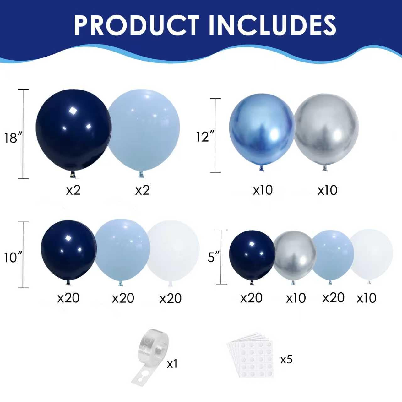 Zesliwy Blau-weiß-silbernes Ballonbogen-Set, Latex, Party-Dekoration | Marineblau/Hell/Dunkle Perle Metallic Blau Silber Ballongirlande, für Geburtstag Abschlussfeier Hochzeit Party Dekorationen
