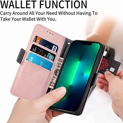 Étui en cuir de qualité supérieure iPhone 13 rose avec motif fleur 3D - 5