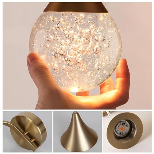 Image of LED Wall Sconces Dimmable, Modern Crystal Wall Sconce Indoor, Bubble Brass Wall Light for Bedroom Bathroom Living Room Dining Room Hallway,3300k 5W