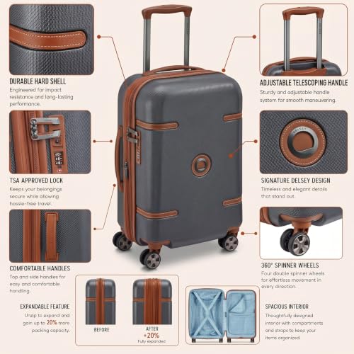 Image of DELSEY PARIS Odette 76 cms Large Check-in Polycarbonate Hard Sided 8 Wheels and Expandable Spinner Suitcase /Trolley Bag for Travel with TSA Lock- Anthracite