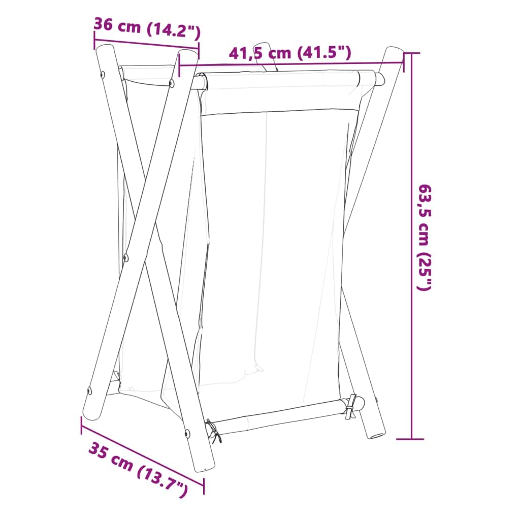 Wäschekorb Aus Bambus Cremeweiß 41,5x36x63,5 Cm | Faltbar Platzsparend, Atmungsaktiver Stoff, Leicht Transportierbar, Für Kleine Räume