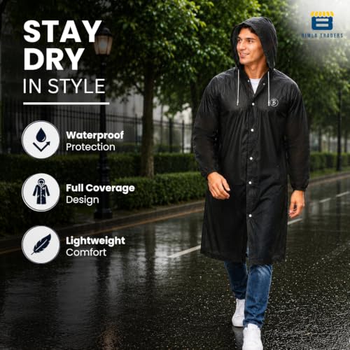 Image of Reusable EVA Hooded Raincoat| Transparent Waterproof Rain Wear for Men & Women | Elastic Full Sleeves | Front Button Design | Knee Length Free size