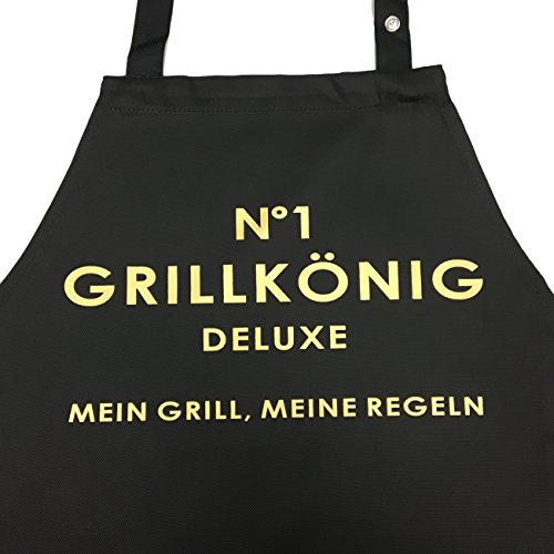 Grillkönig N ° 1 Deluxe  Mein Grill, Meine Regeln Premium algodón Delantal con Correa Ajustable para el Cuello y Bolsillo Lateral