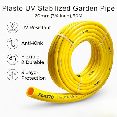 Image of PLASTO Garden Pipe 30 Mtr (100ft), 3 Layer, Heavy-Duty Flexible Water Hose with Hose Connector, Anti-Kink, Weatherproof, 2-Year Warranty, (1 /2 Inch / 15mm)