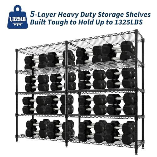 Image of GarveeTech 5-Tier Storage Shelves Metal Shelving Unit 13.8 inch D x 59 inch W x 70.5 inch H, 1325 LBS Heavy Duty Wire Shelving, l-Shaped Storage Rack with Adjustable Shelf for Home, Pantry & Warehouse