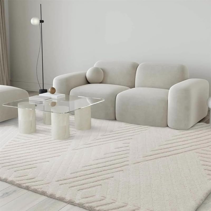 Image of Hand Tufted Modern Design Exported Collection High Low Pattern Wool Carpet for Living Room, Bedroom & Hall (Ivory H, 12 x 15 Feet)
