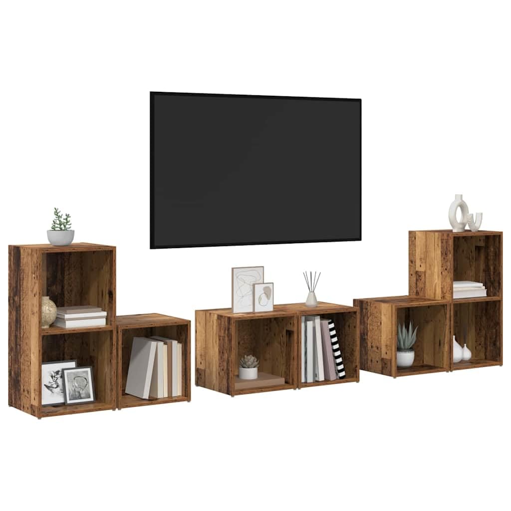 TV-Schrankset Wandmontiert, 6-teilig, Altholz Holzwerkstoff, Modernes Media Center für Wohnzimmer, Schlafzimmer