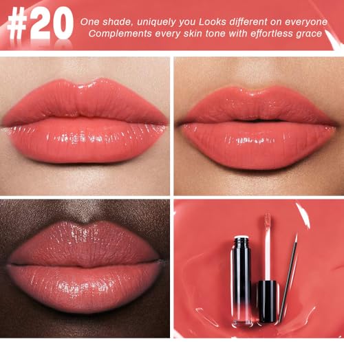 Image of evpct Coral Nude Pink Shiny Longwear No-Budge Liquid Lip Color Lipstick Makeup, Highly Pigmented Color Instant Shine, Waterproof Long Lasting Lipstick Women Lip Stain Gloss with Lip Liner Brush, 20#