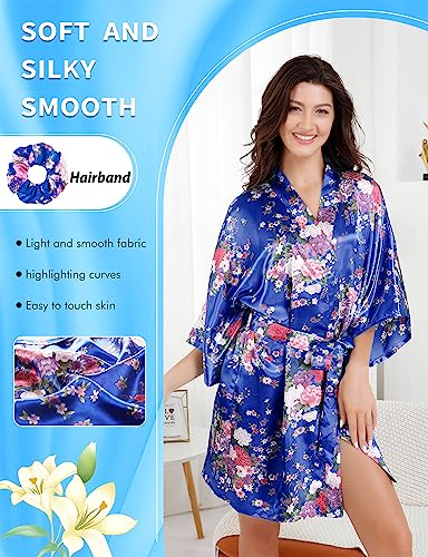 Image of EPLAZA Womens Floral Satin Robe Bride Bridesmaid Robes Wedding Kimono