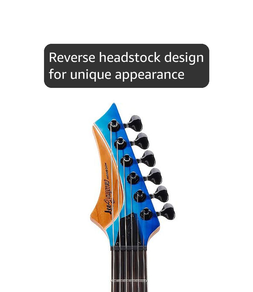 Leo Jaymz Electric Guitar Monsoon Series,Reverse Headstock,Mahogany Body,Roasted Maple Neck,Rosewood Fretboard,Locking Tuners,Rounded End Frets (Blue Ocean)