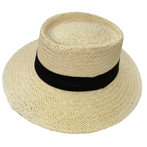 Women's Classic Sun Protection Hat Beach Woven Sunshade Cap Ladies Straw Hat French Style Flat Top Sun