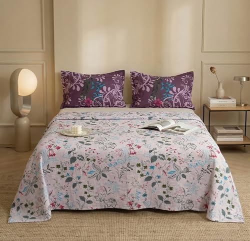 Image of VAS COLLECTIONS Cotton Double Bedsheet with 2 Pillow Covers (90x100 Inch) | 180 TC Soft Breathable Printed Bedsheet for Double Bed | Bedding Set for Bedroom & Home Decor (Mulled Wine)