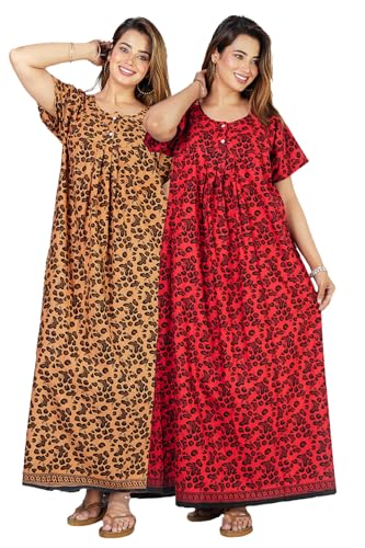 Kuruti B Sheets Women's Cotton Printed Gown Ankle Length Nighty Free Size (Pack of 2)