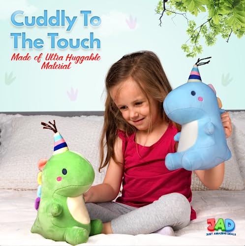 Just Amazing Deals Dinosaur Stuffed Animals Set Of Two (2) Dinosaur Plushies, 12 Inch, Big Cuddly Soft Cute Blue Green Lovable Birthday Gifts Pillows Toys For Girls And Boys (Dinosaur 2-Pack) #TOP3