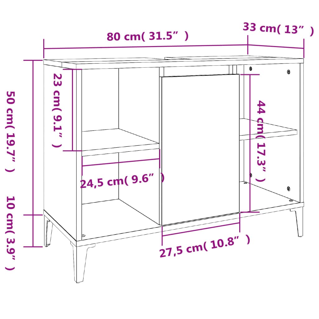 3-TLG. Badmöbel-Set Räuchereiche Badschrank Metallfüße, Badezimmer Unterschrank Hochschrank Midischrank, Badezimmermöbel Holzwerkstoff