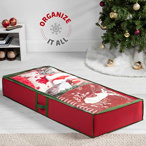 Zober Non Woven Under-Bed Christmas Gift Wrap Storage & Decoration Bag Pvc Cover, Slim Compact Wrapping Paper Holiday Storage, Reinforced Handles For Easy Carrying #TOP1