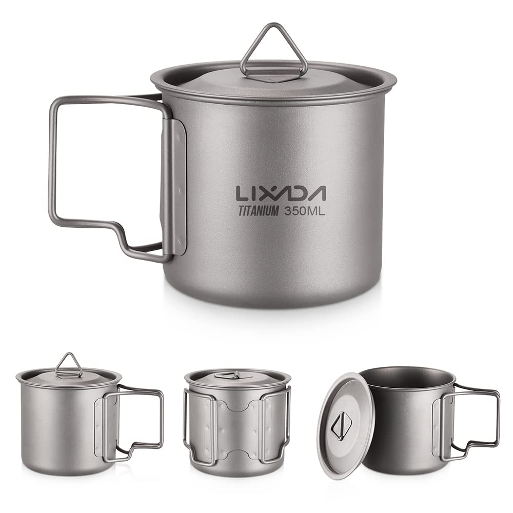Lixada Ultraleichter Titan-Camping-Topf mit Griff zum Aufhängen, Outdoor-Wasserbecher für Picknick, Wandern, Camping, Wandern