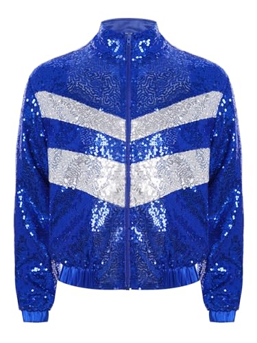 easyforever Kids Girls Sequin Long Sleeve Zipper Bomber Jacket Sparkle Hip Hop Jazz Dance Performance Coat Outwear4