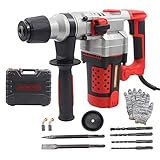 Martillo Demoledor 2200W Martillo Percutor,Taladro Atornillador de 3000 RPM,3 funciones,Mango Auxiliar Giratorio de 360°, Cable de 1.5 Metros