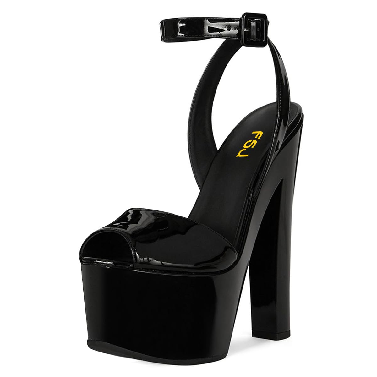 FSJ Women Super High Block Chunky Platform Heel Peep Toe Ankle Strap Sandals Sexy Slingback Buckle Wedding Party Pump Shoes Size 4-16 US