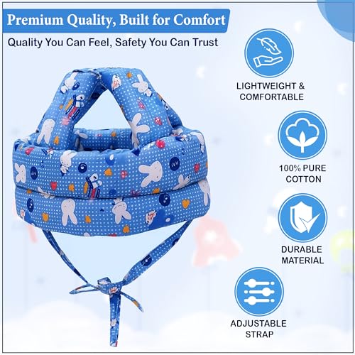 Image of GLUN Pack of 1 Baby Head Safety Cushing Helmet Blue Colour, 6-12 Months Cushion Lightweight & Breathable Head Protector Helmet, Crawling & Running for Infants, Soft Cushion Headguard