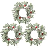 Gejoy 3 Pcs Christmas Pillar Candle Rings Wreaths Pearl,Red and White Pearl