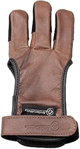 ArcheryMax Guantes de tiro con arco de tres dedos hechos a mano de cuero marrón