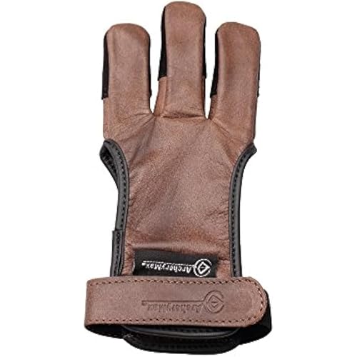 Handmade Brown Leather Three Finger Archery Gloves