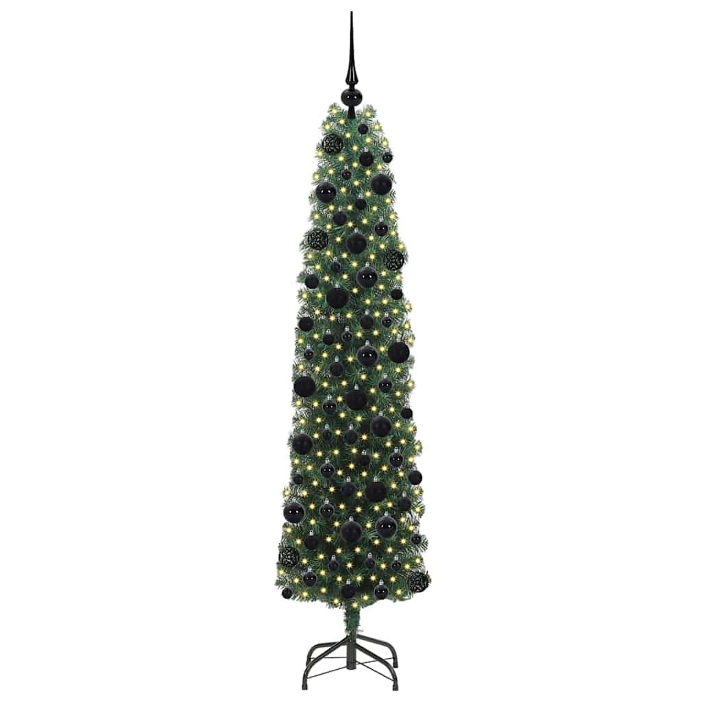 Sapin Artificiel Noël 180 cm Vert PVC Acier avec Guirlande LED Blanc Chaud USB intérieur extérieur décoration Festive Maison Salon Bureau