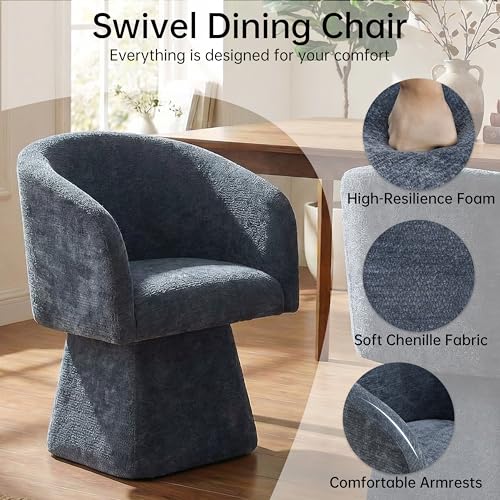 Image of VKNOW Upholstered Swivel Dining Chairs Set of 2 with Barrel Back and Arm | Modern Accent Arm Chair with Thickened Cushion, Soft Chenille Fabric, for Dining Room, Living Room, Vanity, Blue