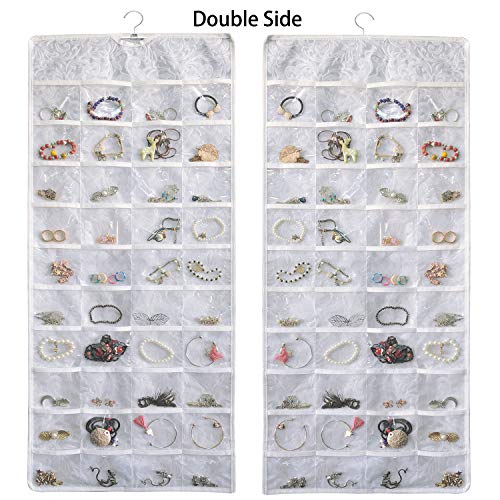 BB Brotrade Hanging Jewelry Organizer,Double Sided Jewelry Storage Organizer with Embossed Pattern,80 Clear