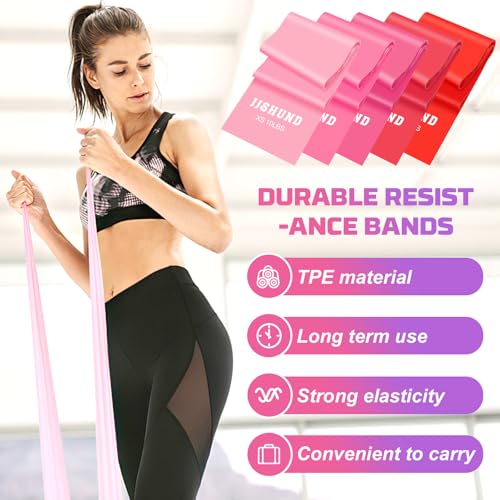 Image of 5 Pcs Resistance Bands, Professional Exercise Bands Elastic Stretch Bands for Fitness Yoga Pilates Stretching Strength Training, Workout Bands for Women and Men Home Gym