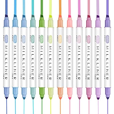 Double Highlighters Pens Assorted Colors,12 Colors Broad and Fine Tips Highlighter Pastel Marker Set for Student Office Classroom Cover