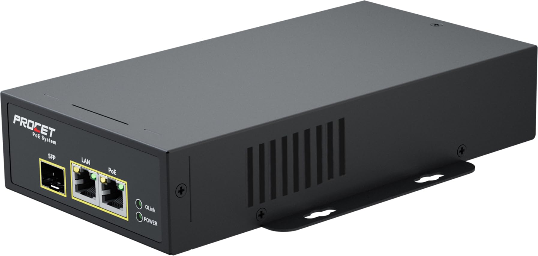 Procet Gigabit Industrial PoE Media Converter Metalowa obudowa, SFP uplink do PoE++ 95 W umożliwia rozszerzenie odległości przez okablowanie światłowodowe do urządzeń zasilanych PoE (PD),