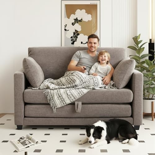 Image of 52 inch Loveseat Sleeper Sofa Bed, Convertible Small Pull Out Couch with Solid Back, 2 Pillows, Modern Upholstered Loveseat for Compact Living Room, Apartment, Bedroom, Brown