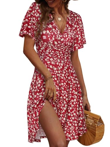 LIAMERHE Robe Été Femme Courte à Col en V -