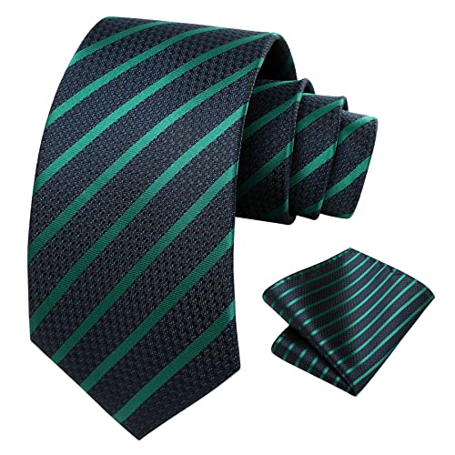 Image of HISDERN Stripe Tie Mens Ties with Pocket Square Set Classic 3.4'' Silk Formal Necktie Handkerchief for Business Wedding