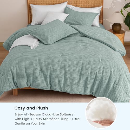 Image of PHF Soft Waffle Comforter Set Twin Size- Comfy Breathable Waffle Weave Comforter with 1 Pillow Shams, 2 Pieces Less Snagging Lightweight Textured Bedding Set for All Season, Dusty Blue