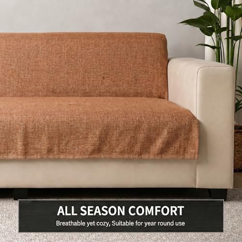 Image of STITCHNEST 'ComfyNest Series' 3 Seater Sofa Cover | Full Coverage with Armrest Pocket | Elegant Jute Fabric, Washable & Durable for Modern Living