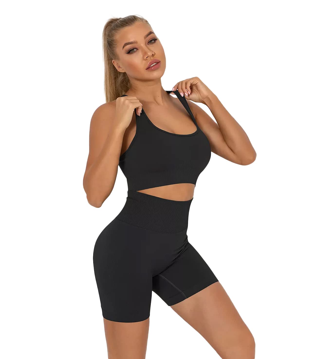 GenericSeamless Women's Yoga Set Gym Wear, Workout Fitness Clothes, Sports Crop Top and Cycling Short, Tracksuit Two Piece Outfit (S)
