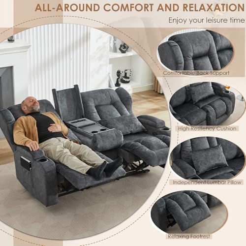Image of SAMERY 67.6 inch Loveseat Recliner Sofa | Double Recliner Sofa & Console | Wall Hugger Loveseat Reclining RV Theater Seats | RV Couch Home Theater Seating Furniture (Velvet Charcoal)